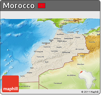 Shaded Relief 3D Map of Morocco, physical outside
