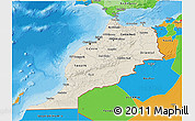 Shaded Relief 3D Map of Morocco, political outside