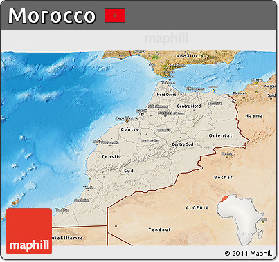 Shaded Relief 3D Map of Morocco, satellite outside, shaded relief sea