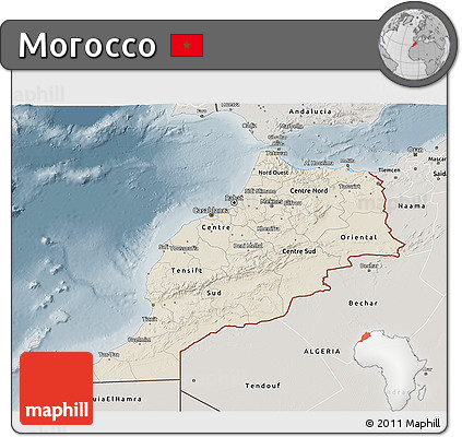 Shaded Relief 3D Map of Morocco, semi-desaturated