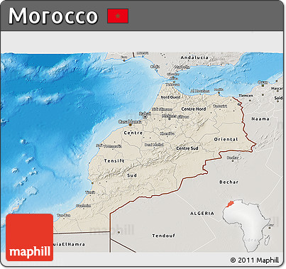 Shaded Relief 3D Map of Morocco, semi-desaturated, land only