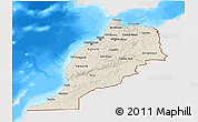 Shaded Relief 3D Map of Morocco, single color outside, bathymetry sea
