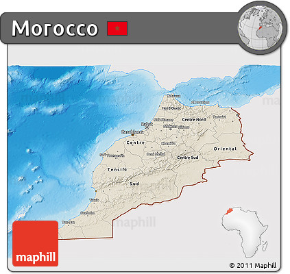 Shaded Relief 3D Map of Morocco, single color outside
