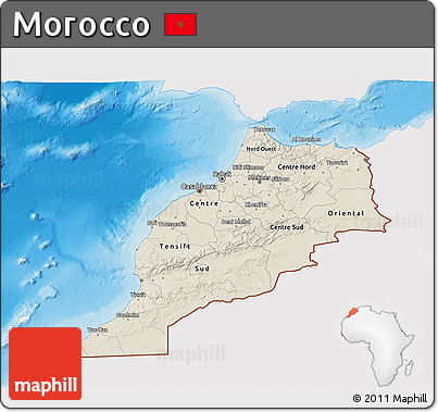 Shaded Relief 3D Map of Morocco, single color outside