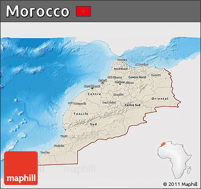 Shaded Relief 3D Map of Morocco, single color outside