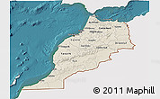 Shaded Relief 3D Map of Morocco, single color outside, satellite sea