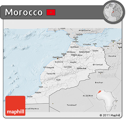 Silver Style 3D Map of Morocco