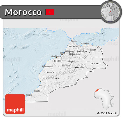 Silver Style 3D Map of Morocco, single color outside