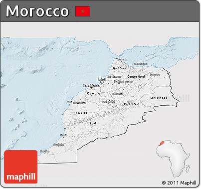 Silver Style 3D Map of Morocco, single color outside