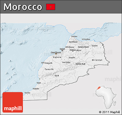 Silver Style 3D Map of Morocco, single color outside