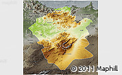 Physical 3D Map of Centre Nord, darken, semi-desaturated