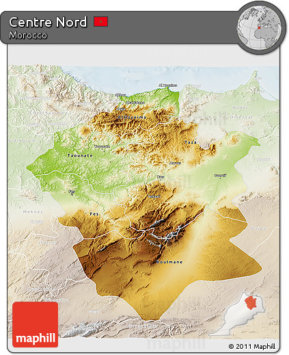 Physical 3D Map of Centre Nord, lighten