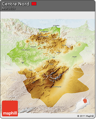 Physical 3D Map of Centre Nord, lighten