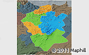 Political 3D Map of Centre Nord, darken, semi-desaturated