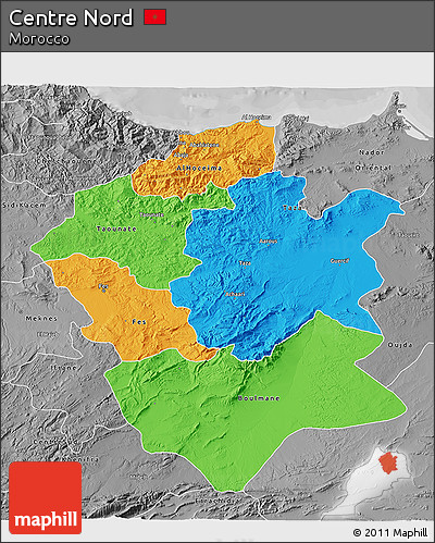 Political 3D Map of Centre Nord, desaturated