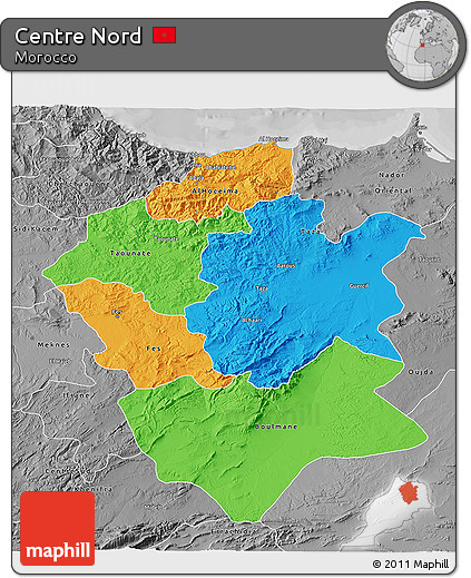 Political 3D Map of Centre Nord, desaturated