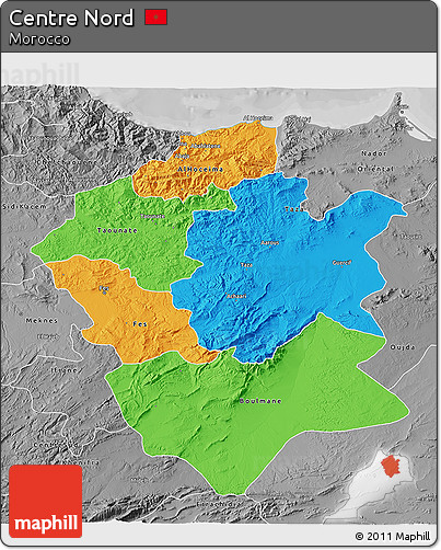 Political 3D Map of Centre Nord, desaturated