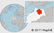 Gray Location Map of Centre Nord, highlighted country, hill shading