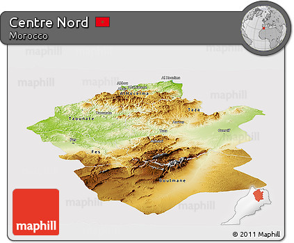 Physical Panoramic Map of Centre Nord, cropped outside