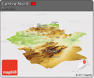 Physical Panoramic Map of Centre Nord, cropped outside