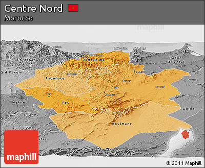 Political Shades Panoramic Map of Centre Nord, desaturated