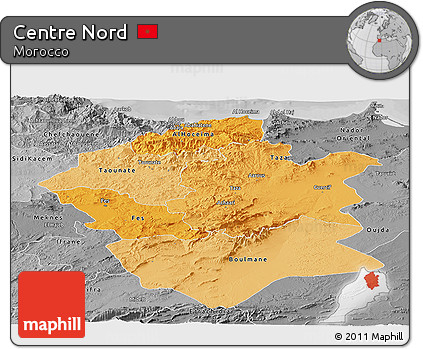 Political Shades Panoramic Map of Centre Nord, desaturated