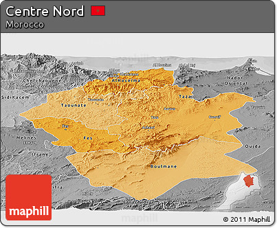 Political Shades Panoramic Map of Centre Nord, desaturated