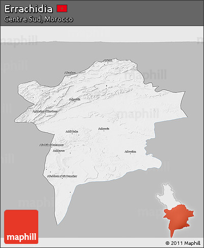 Gray 3D Map of Errachidia, single color outside