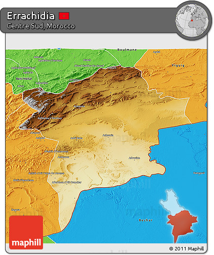 Physical 3D Map of Errachidia, political outside