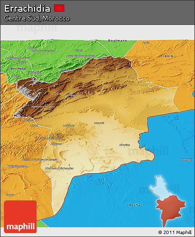 Physical 3D Map of Errachidia, political outside