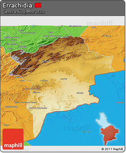 Physical 3D Map of Errachidia, political outside