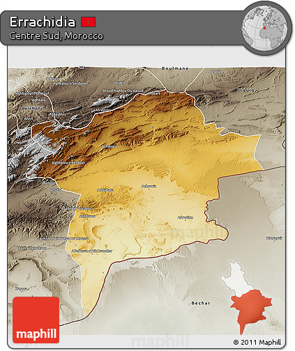 Physical 3D Map of Errachidia, semi-desaturated