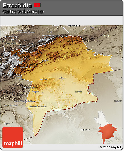Physical 3D Map of Errachidia, semi-desaturated