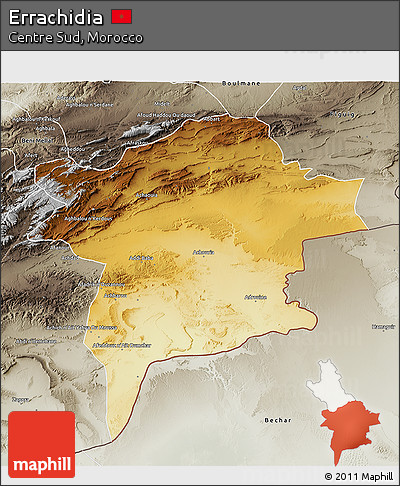 Physical 3D Map of Errachidia, semi-desaturated