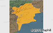 Political 3D Map of Errachidia, darken, semi-desaturated