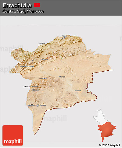 Satellite 3D Map of Errachidia, cropped outside