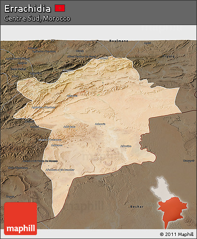 Satellite 3D Map of Errachidia, darken