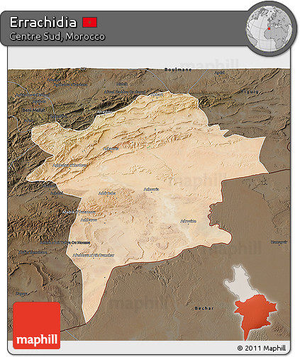 Satellite 3D Map of Errachidia, darken