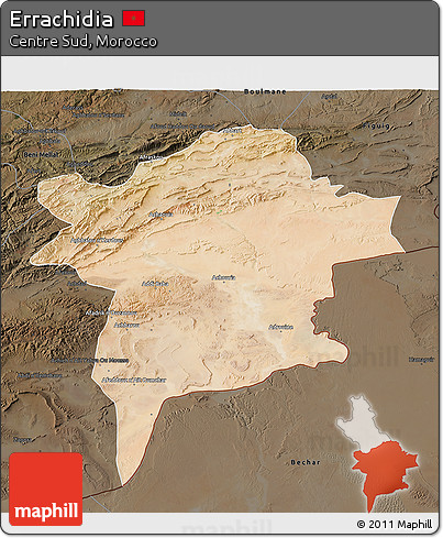 Satellite 3D Map of Errachidia, darken