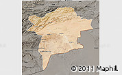 Satellite 3D Map of Errachidia, darken, semi-desaturated