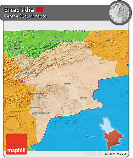 Satellite 3D Map of Errachidia, political outside