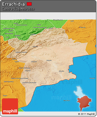 Satellite 3D Map of Errachidia, political outside