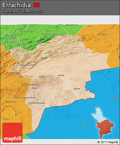 Satellite 3D Map of Errachidia, political outside