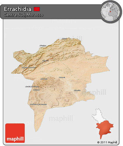Satellite 3D Map of Errachidia, single color outside