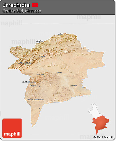 Satellite 3D Map of Errachidia, single color outside