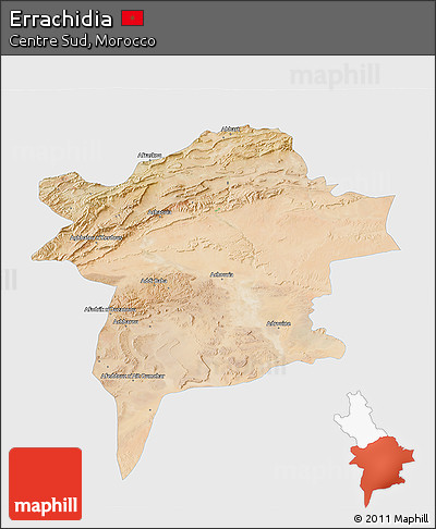 Satellite 3D Map of Errachidia, single color outside