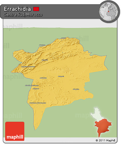 Savanna Style 3D Map of Errachidia, single color outside