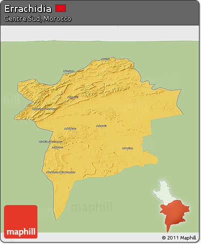 Savanna Style 3D Map of Errachidia, single color outside