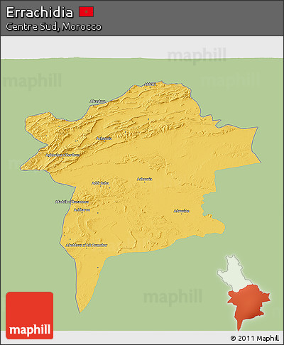 Savanna Style 3D Map of Errachidia, single color outside