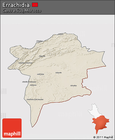 Shaded Relief 3D Map of Errachidia, cropped outside